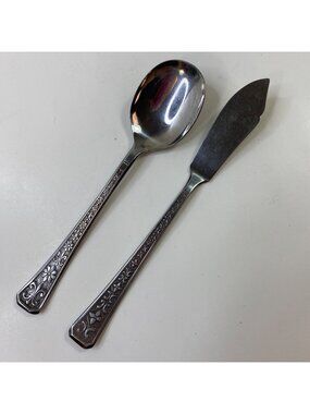 Vintage Interpur FLORENZ Stainless Steel Flatware Tea Spoon & Butter Knife Set